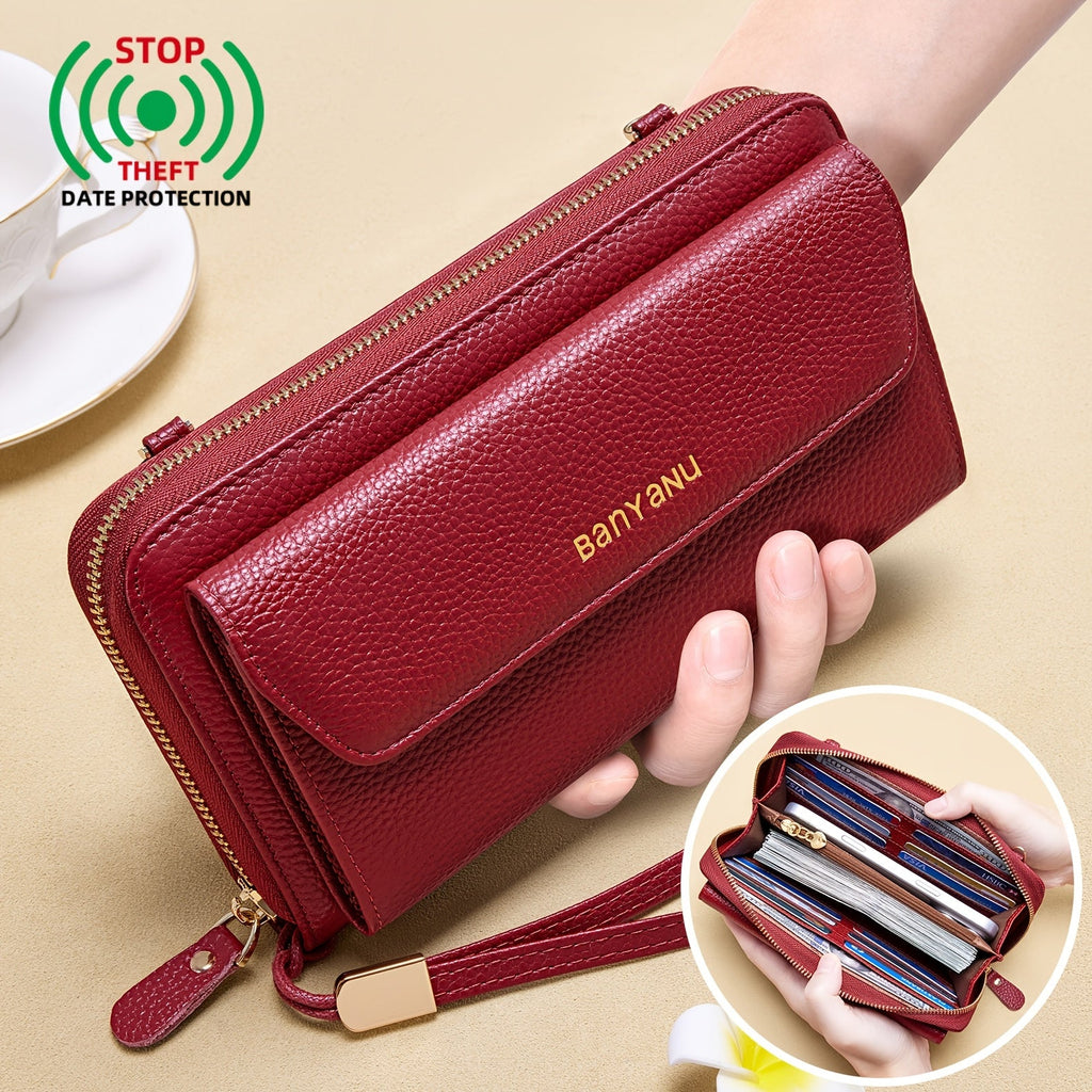 Women's Leather Crossbody Wallet, 12 Slots and Shielding