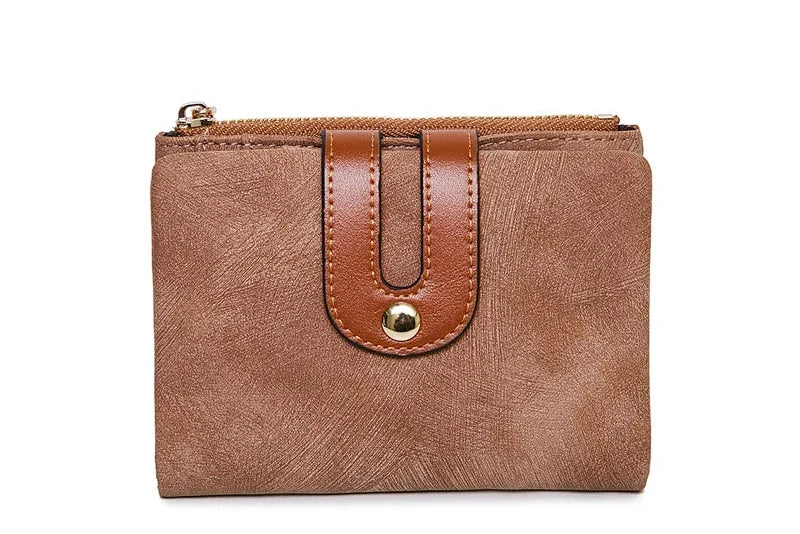 Compact Two-Tone PU Leather Women's Wallet with Zip and Flap