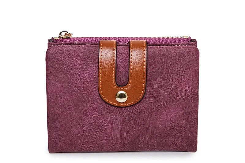 Compact Two-Tone PU Leather Women's Wallet with Zip and Flap