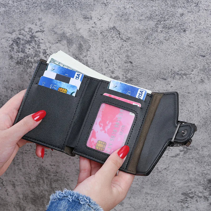 Compact Women's PU Leather Wallet with Flap and Elegant Decorative Buckle