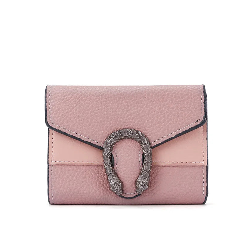 Compact Women's PU Leather Wallet with Flap and Elegant Decorative Buckle