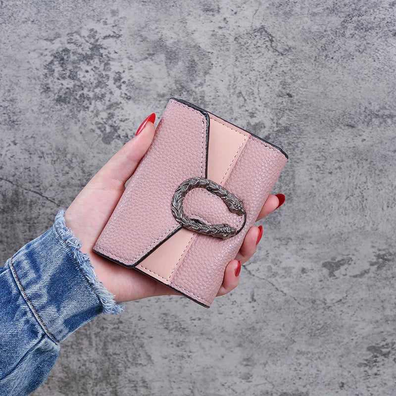 Compact Women's PU Leather Wallet with Flap and Elegant Decorative Buckle