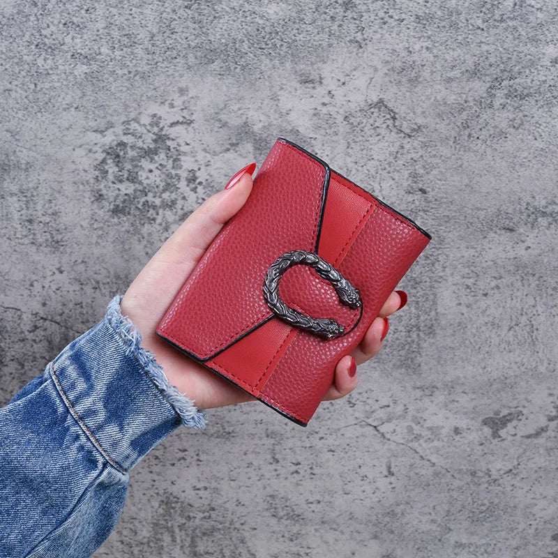 Compact Women's PU Leather Wallet with Flap and Elegant Decorative Buckle