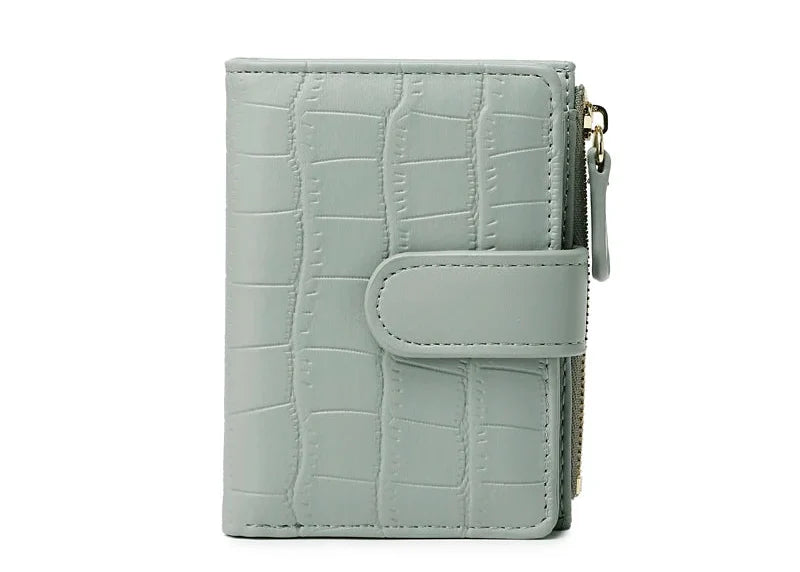 Compact Women's Wallet in Crocodile Effect PU Leather with Flap and Snap Button