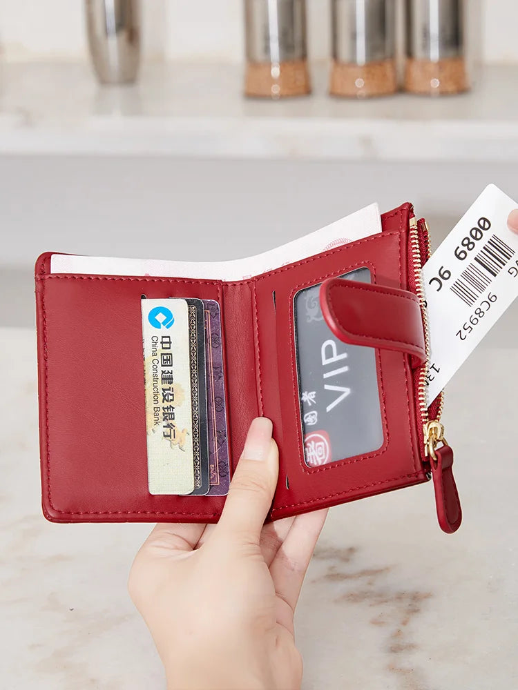 Compact Women's Wallet in Crocodile Effect PU Leather with Flap and Snap Button