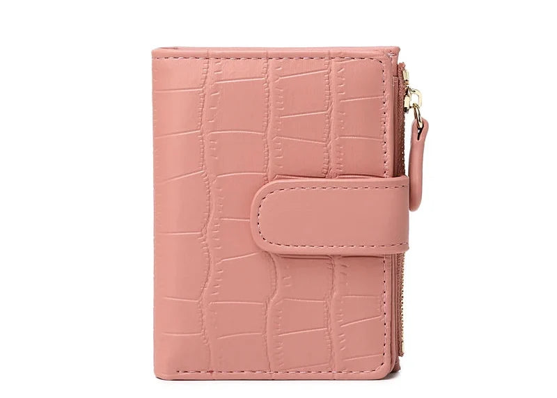 Compact Women's Wallet in Crocodile Effect PU Leather with Flap and Snap Button