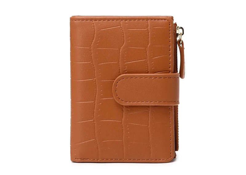 Compact Women's Wallet in Crocodile Effect PU Leather with Flap and Snap Button