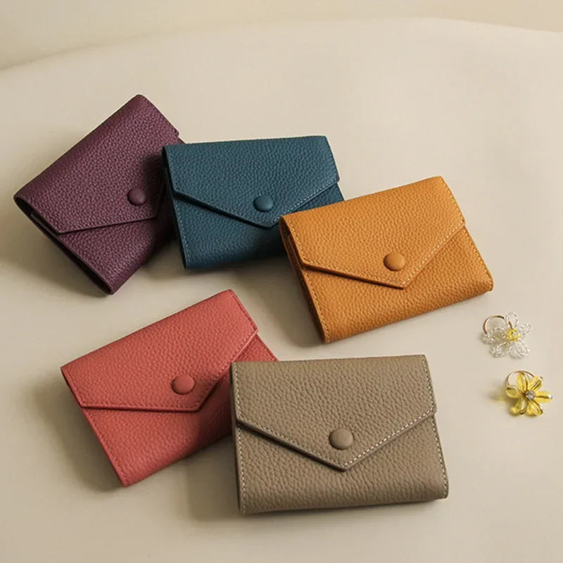 Compact Women's PU Leather Envelope Wallet with Elegant Snap Button