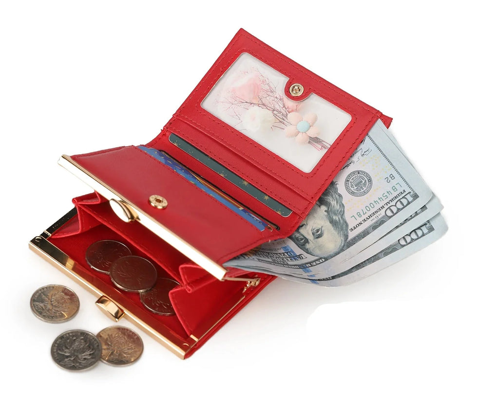 Compact Women's PU Leather Wallet with Elegant Metal Clasp and Rigid Design