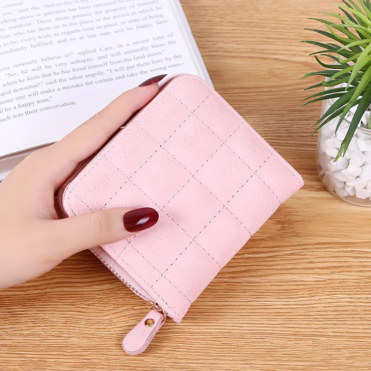 Compact Women's Wallet in Quilted PU Leather with Zip and Secure Closure