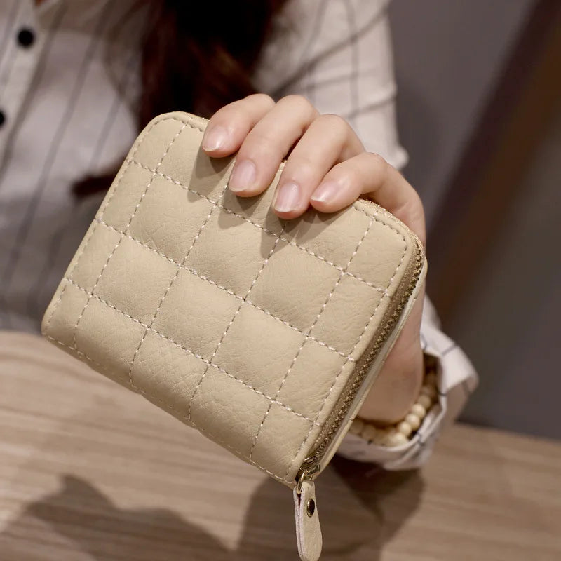 Compact Women's Wallet in Quilted PU Leather with Zip and Secure Closure