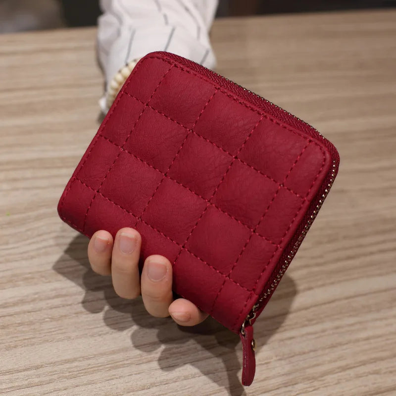 Compact Women's Wallet in Quilted PU Leather with Zip and Secure Closure