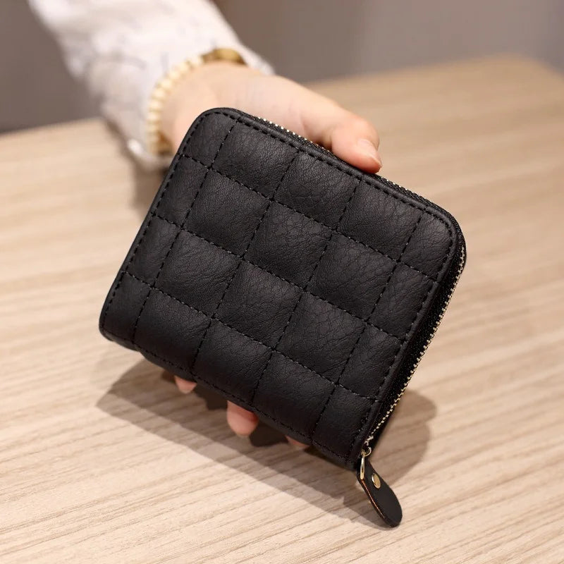 Compact Women's Wallet in Quilted PU Leather with Zip and Secure Closure