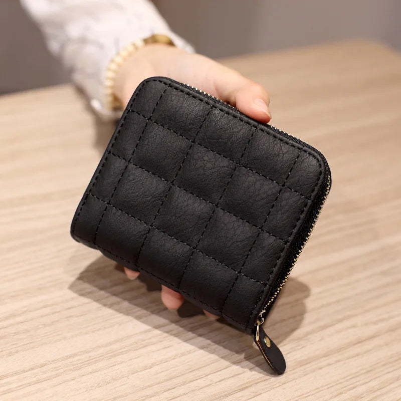 Compact Women's Wallet in Quilted PU Leather with Zip and Secure Closure
