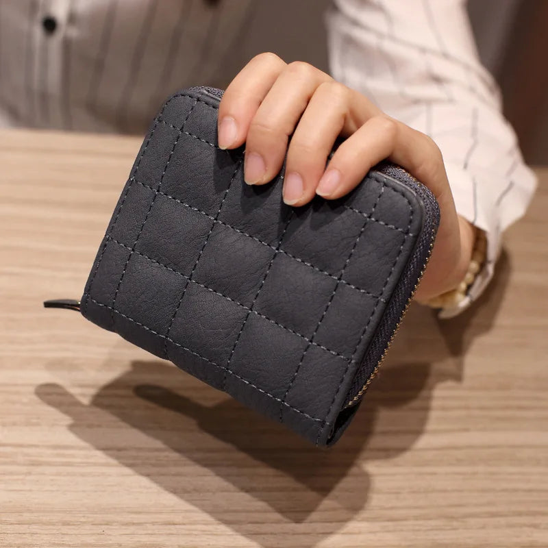 Compact Women's Wallet in Quilted PU Leather with Zip and Secure Closure