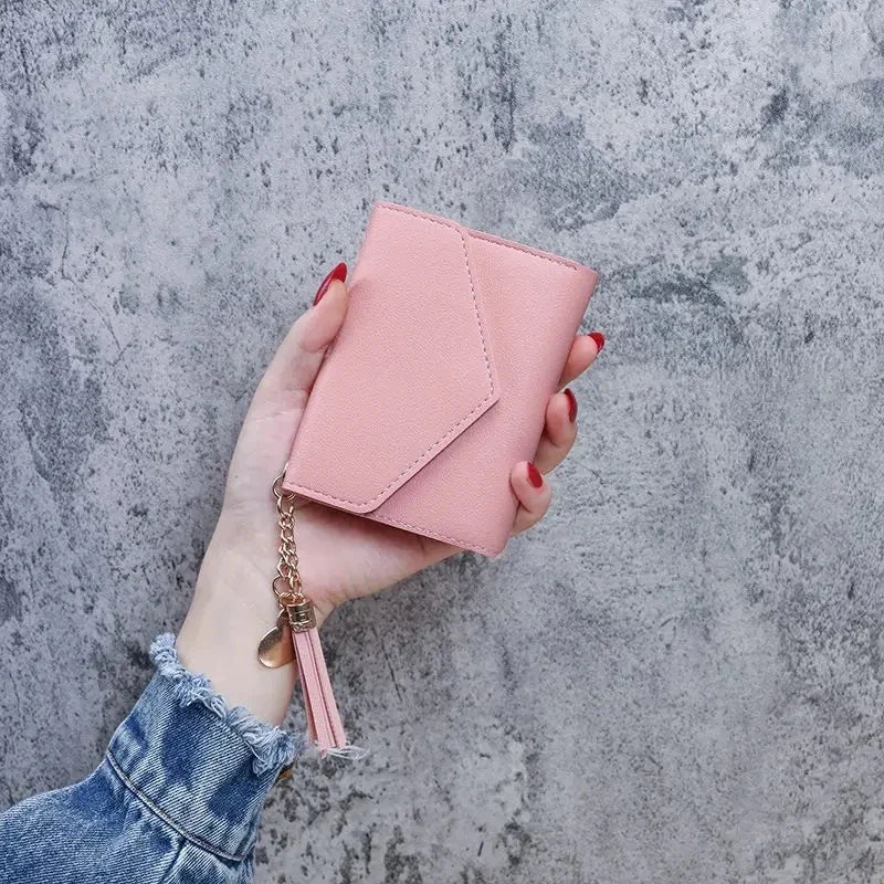 Compact Women's PU Leather Wallet with Flap and Elegant Pom Pom