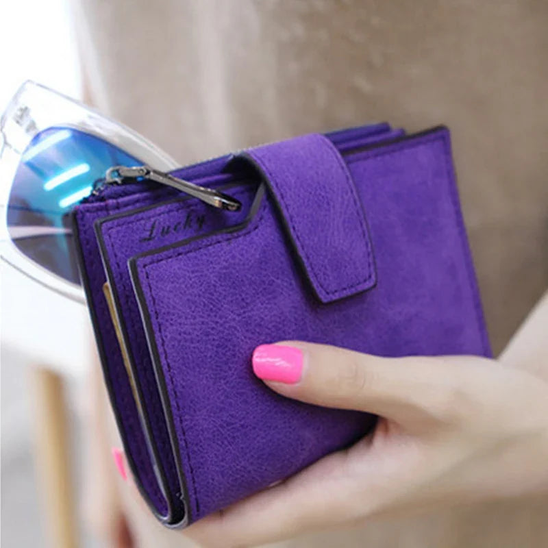 Compact Women's PU Leather Wallet with Flap and Snap Closure
