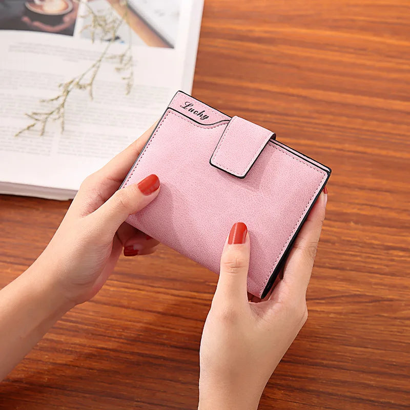 Compact Women's PU Leather Wallet with Flap and Snap Closure