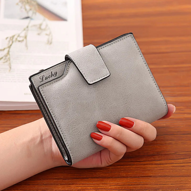 Compact Women's PU Leather Wallet with Flap and Snap Closure