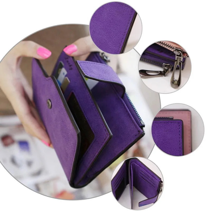 Compact Women's PU Leather Wallet with Flap and Snap Closure