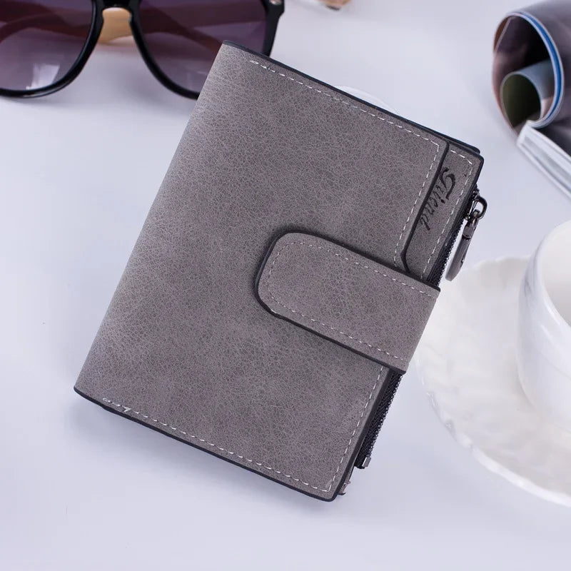 Compact Women's PU Leather Wallet with Flap and Snap Closure