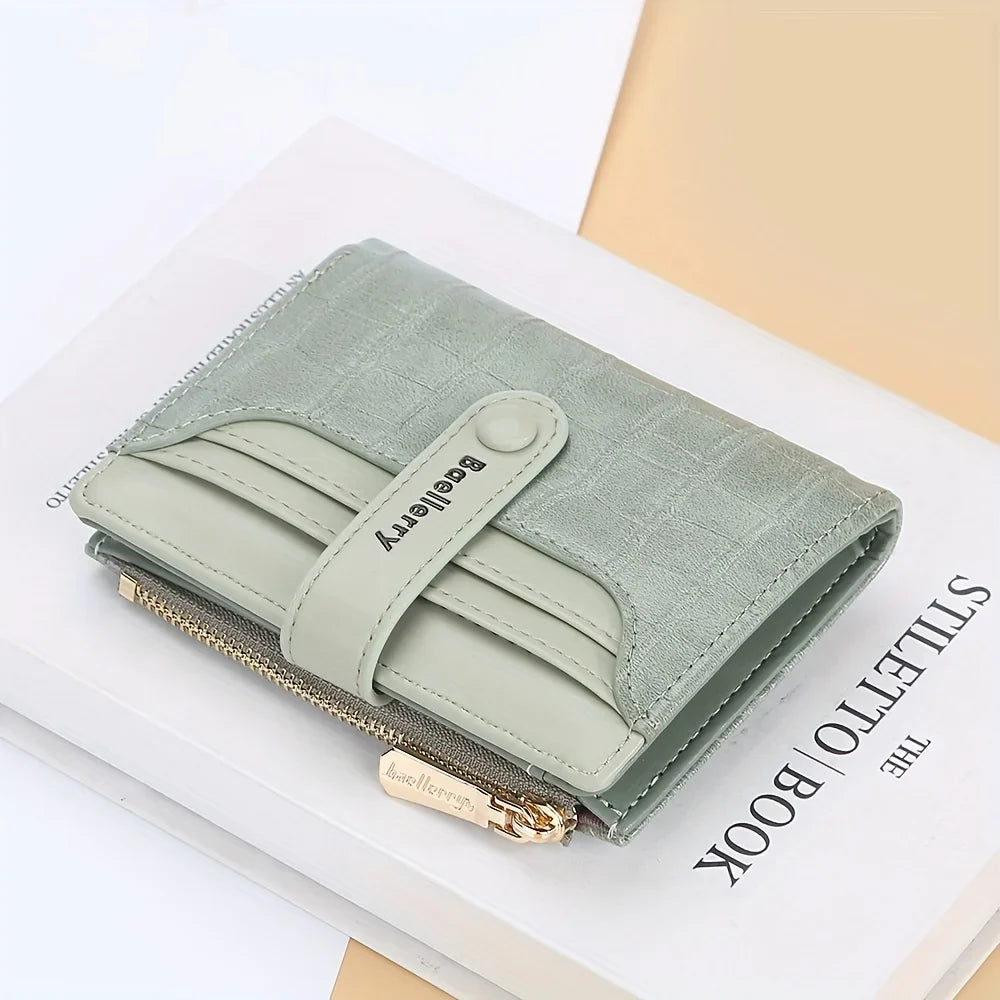 Compact Women's Wallet in Textured PU Leather with Flap and Multifunction Zip