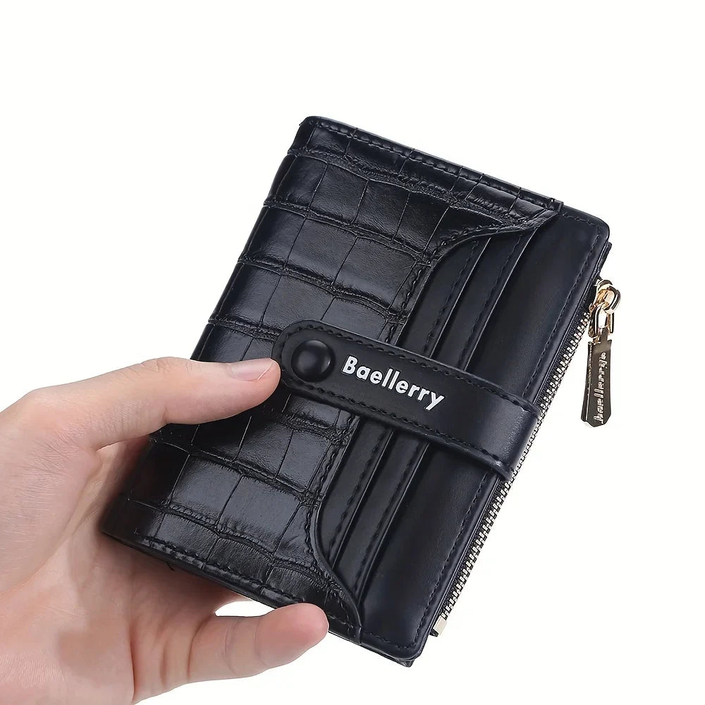 Compact Women's Wallet in Textured PU Leather with Flap and Multifunction Zip Image