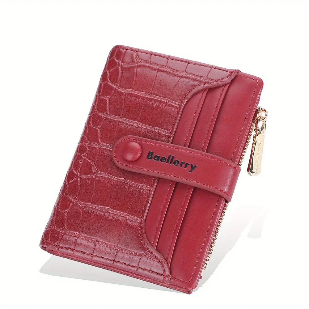 Compact Women's Wallet in Textured PU Leather with Flap and Multifunction Zip