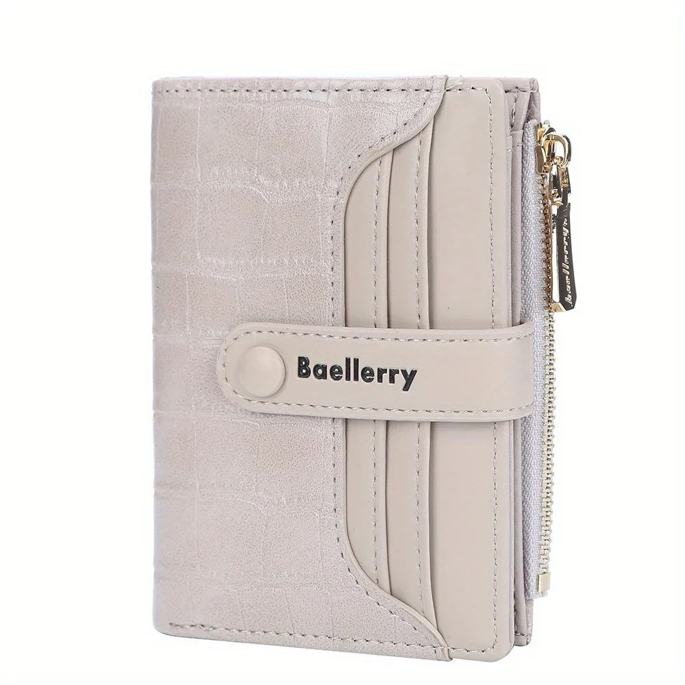 Compact Women's Wallet in Textured PU Leather with Flap and Multifunction Zip
