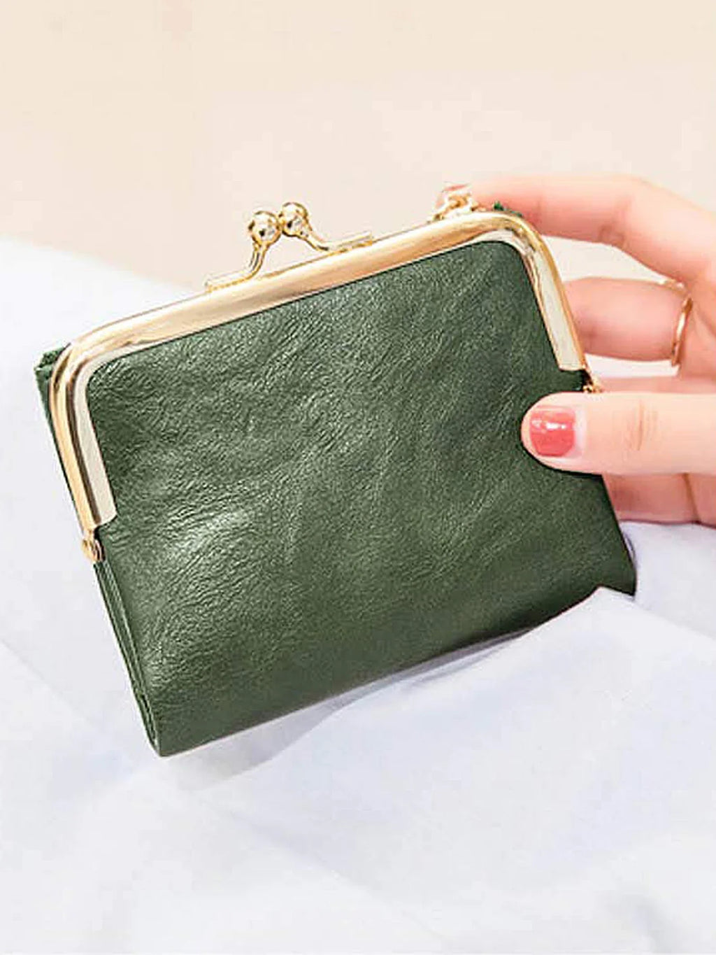 Compact Women's PU Leather Wallet with Clip and Zip Closure