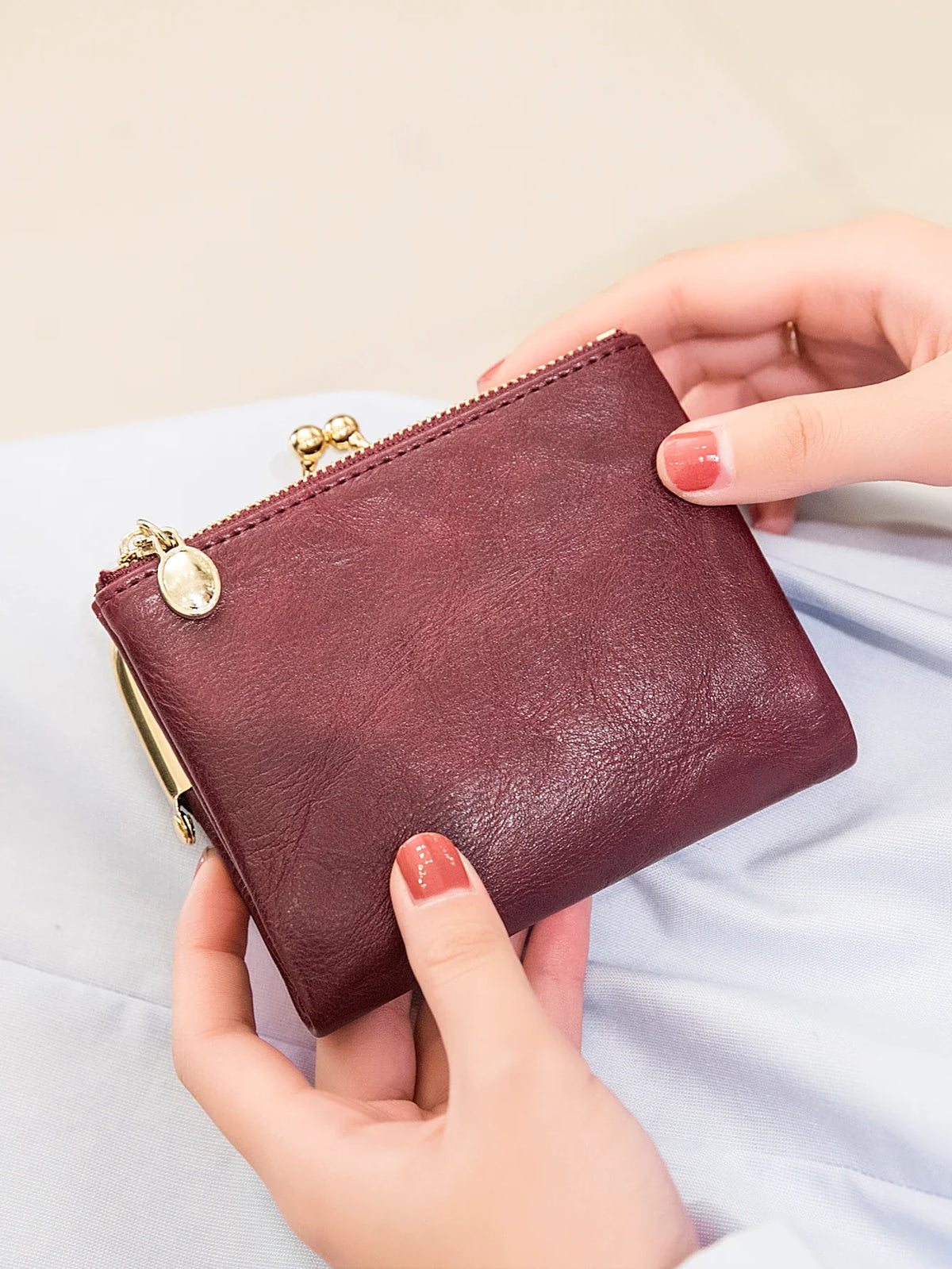 Compact Women's PU Leather Wallet with Clip and Zip Closure