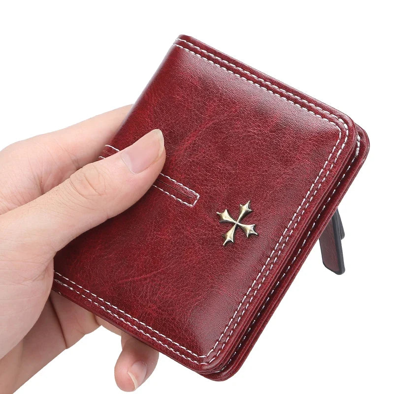 Compact Women's PU Leather Wallet with Zip and Snap Button Card Holder