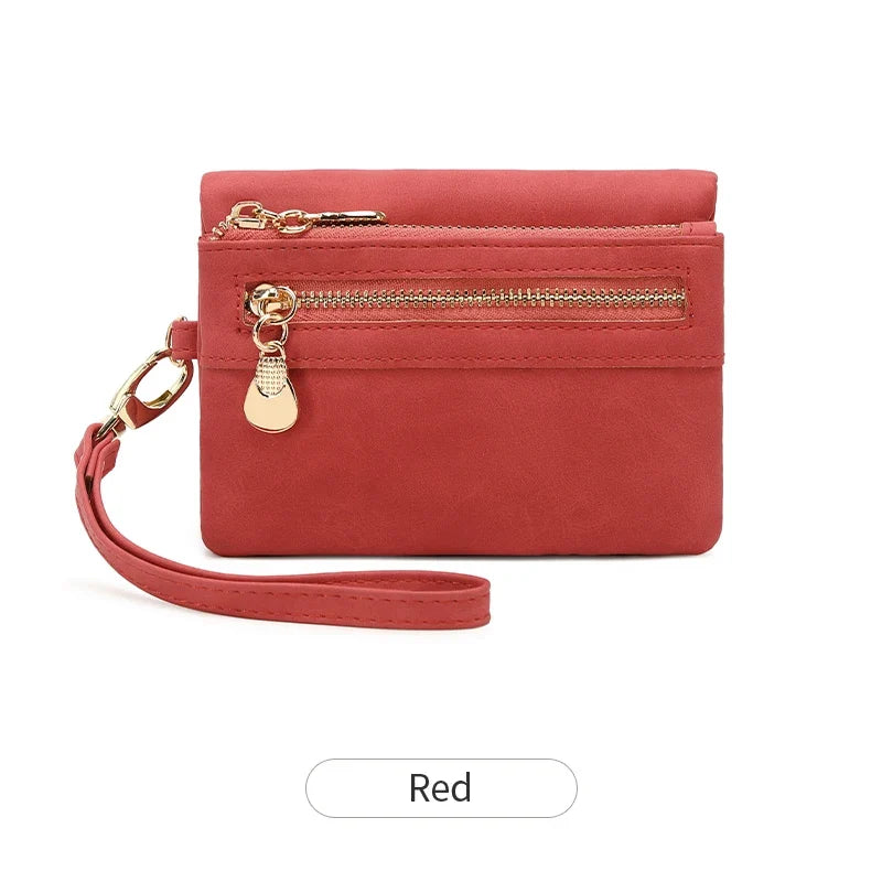 Compact Women's PU Leather Wallet with Zip and Removable Strap