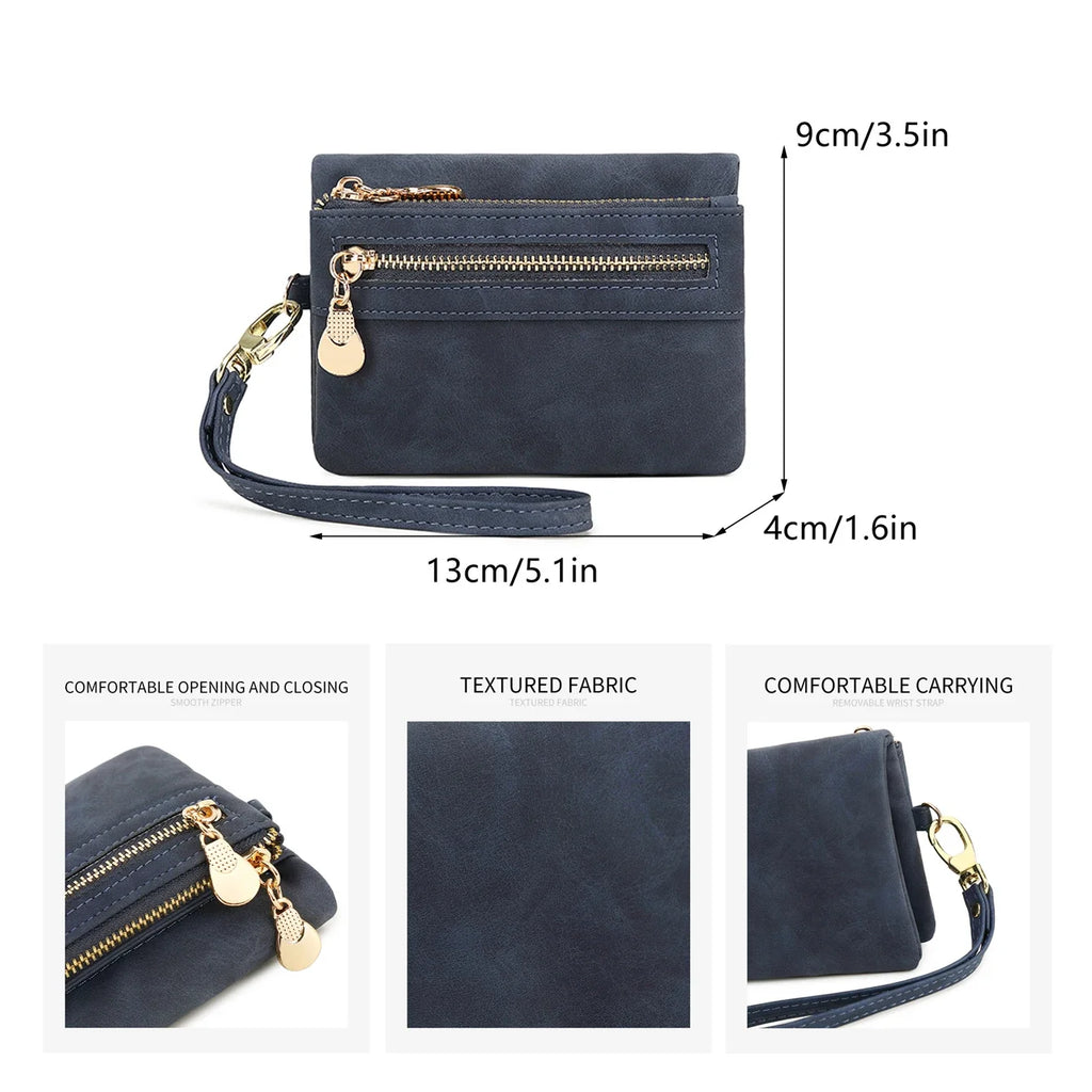 Compact Women's PU Leather Wallet with Zip and Removable Strap