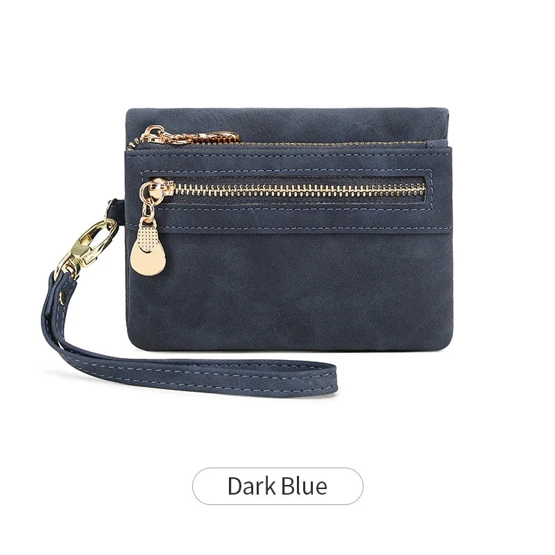 Compact Women's PU Leather Wallet with Zip and Removable Strap