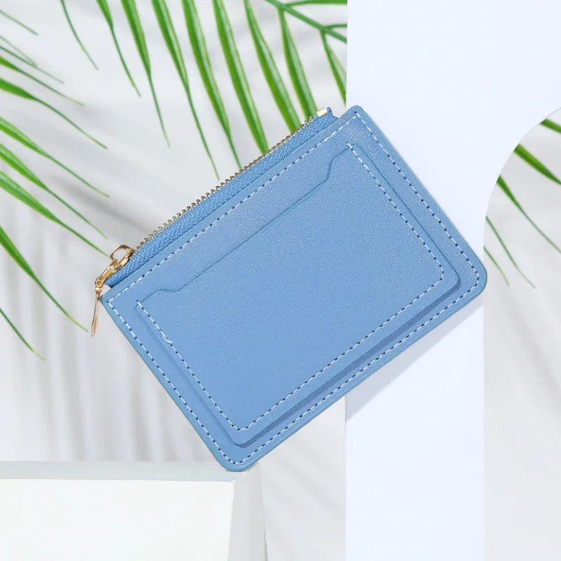 Compact Women's PU Leather Wallet with Zip and Snap Button Multi-Card Holder