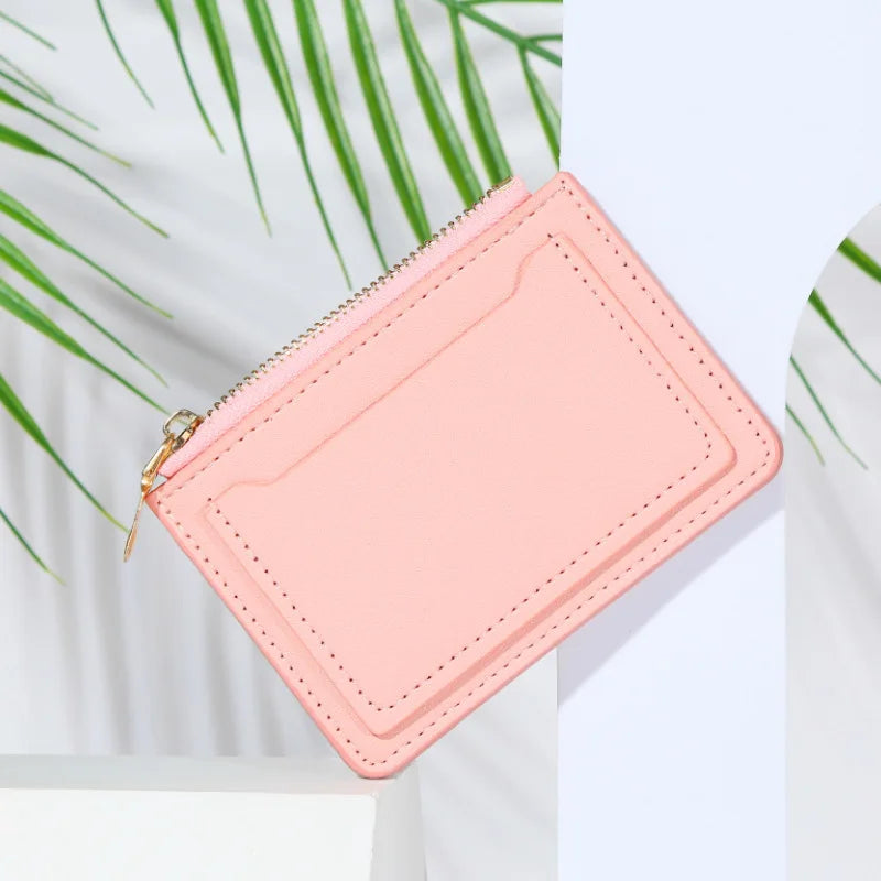 Compact Women's PU Leather Wallet with Zip and Snap Button Multi-Card Holder