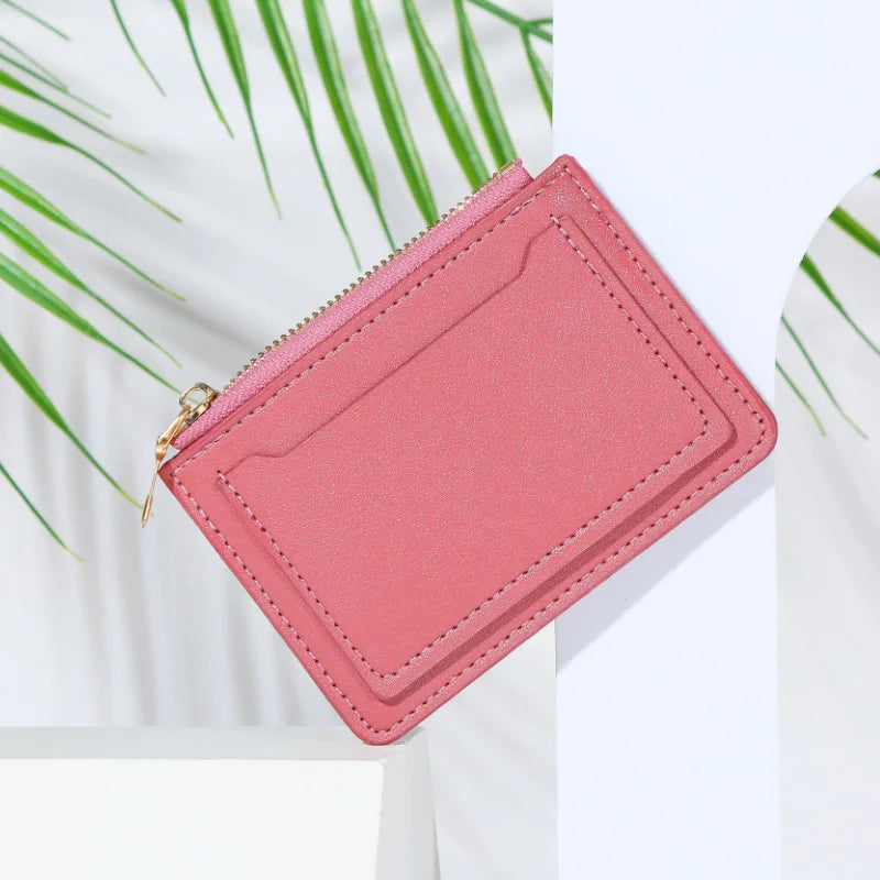 Compact Women's PU Leather Wallet with Zip and Snap Button Multi-Card Holder