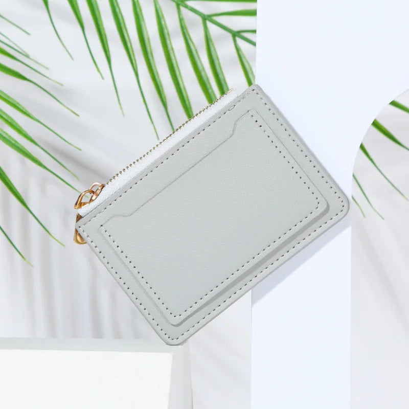 Compact Women's PU Leather Wallet with Zip and Snap Button Multi-Card Holder