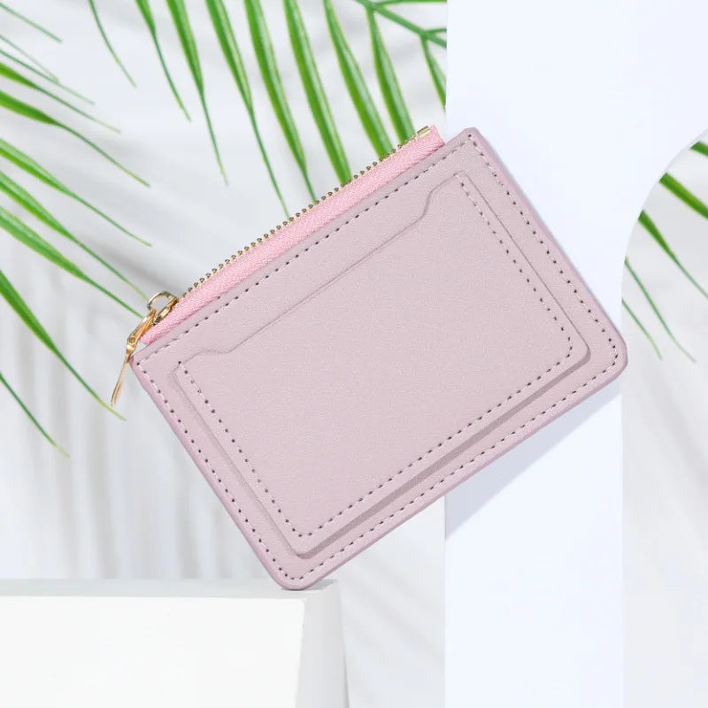 Compact Women's PU Leather Wallet with Zip and Snap Button Multi-Card Holder