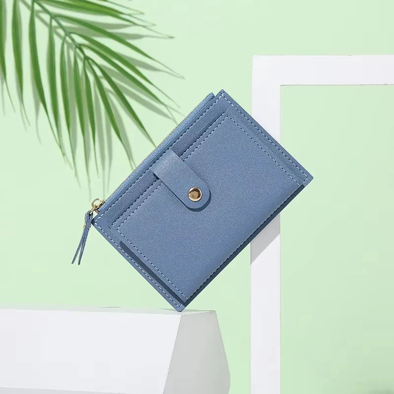 Compact Women's PU Leather Wallet with Zipper Closure and Card Holder