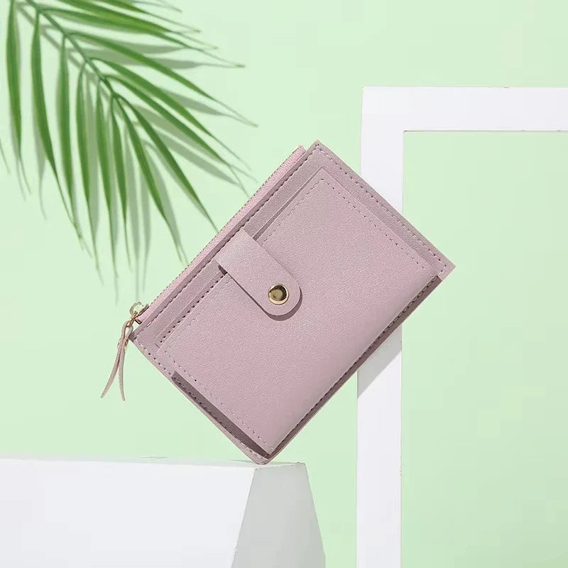 Compact Women's PU Leather Wallet with Zipper Closure and Card Holder