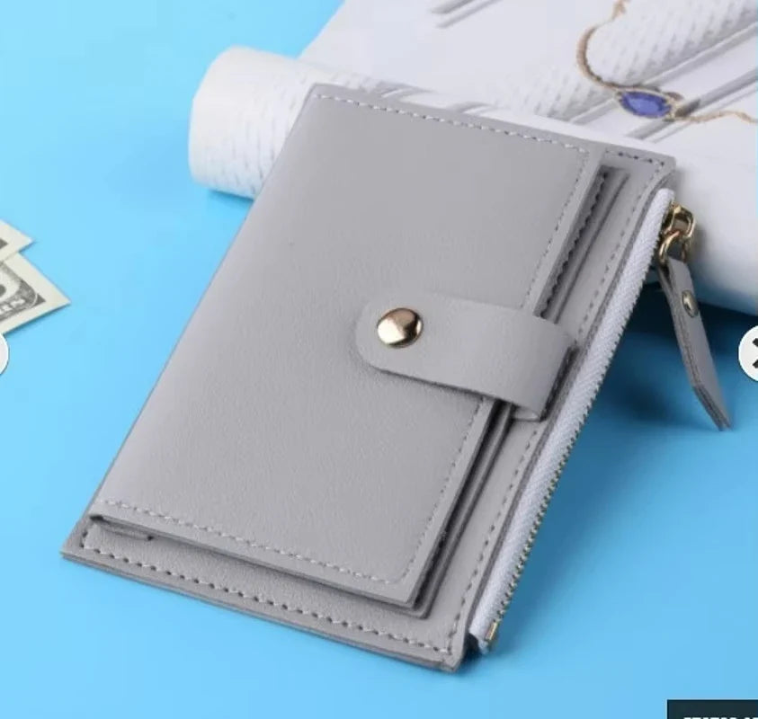 Compact Women's PU Leather Wallet with Zipper Closure and Card Holder