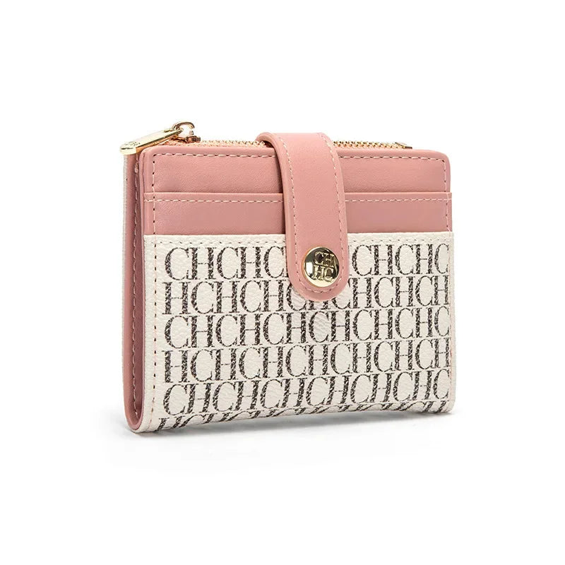 Compact Women's Wallet in PVC Leather with Elegant Logo Design and Zip Closure