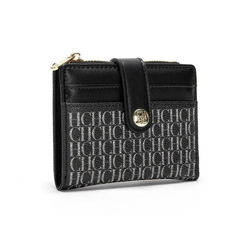 Compact Women's Wallet in PVC Leather with Elegant Logo Design and Zip Closure