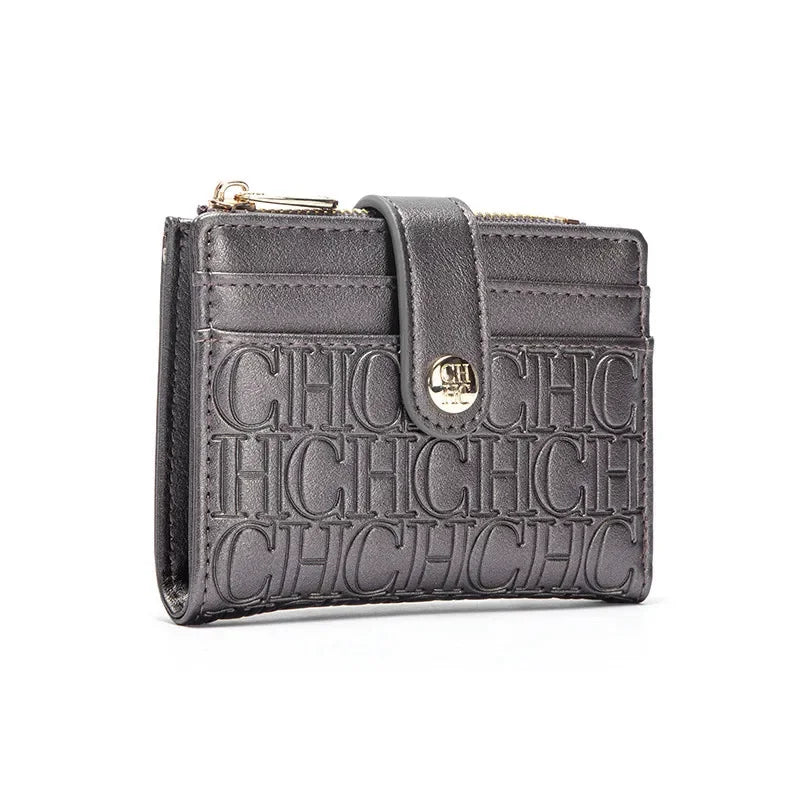 Compact Women's Wallet in PVC Leather with Elegant Logo Design and Zip Closure