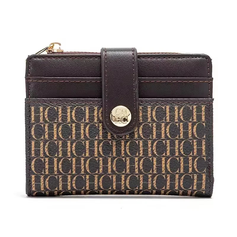 Compact Women's Wallet in PVC Leather with Elegant Logo Design and Zip Closure