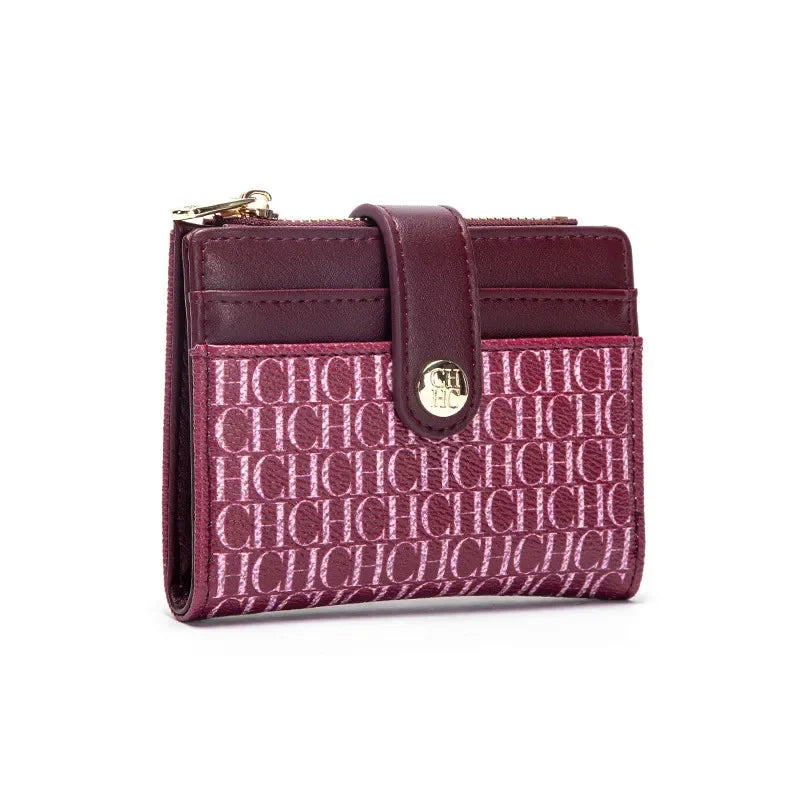 Compact Women's Wallet in PVC Leather with Elegant Logo Design and Zip Closure