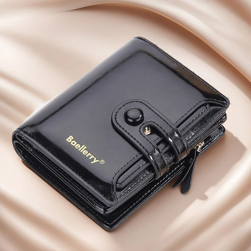 Compact Women's Wallet in Synthetic Leather with Secure Zip and Buckle