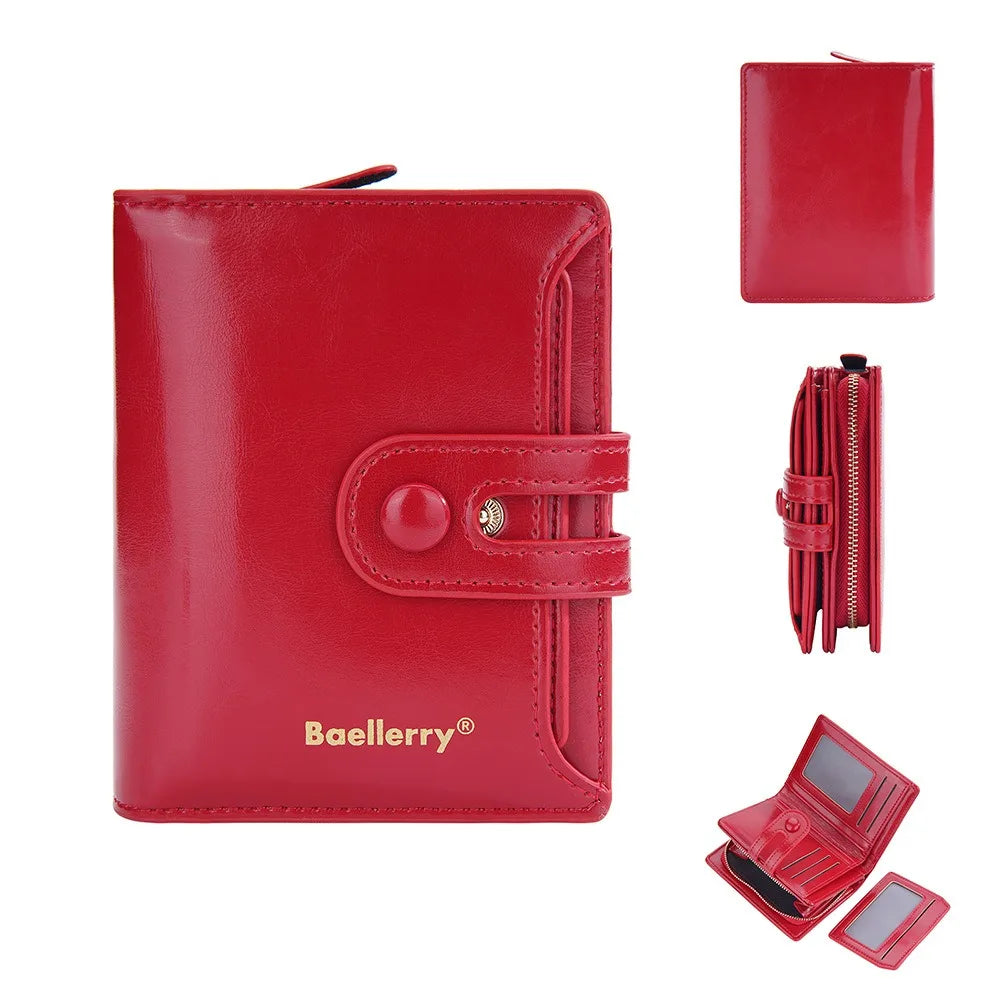 Compact Women's Wallet in Synthetic Leather with Secure Zip and Buckle